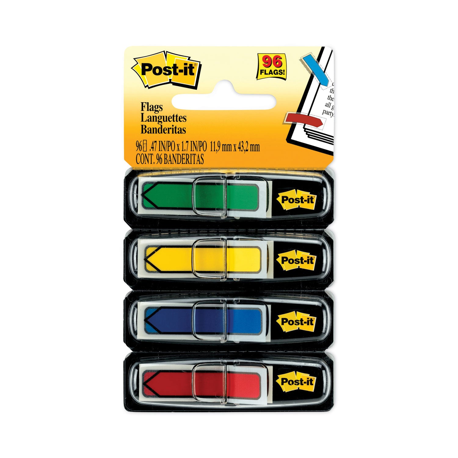 Post-It Arrow Flags .47"X1.7" 96/Pkg Assorted Primary Colors