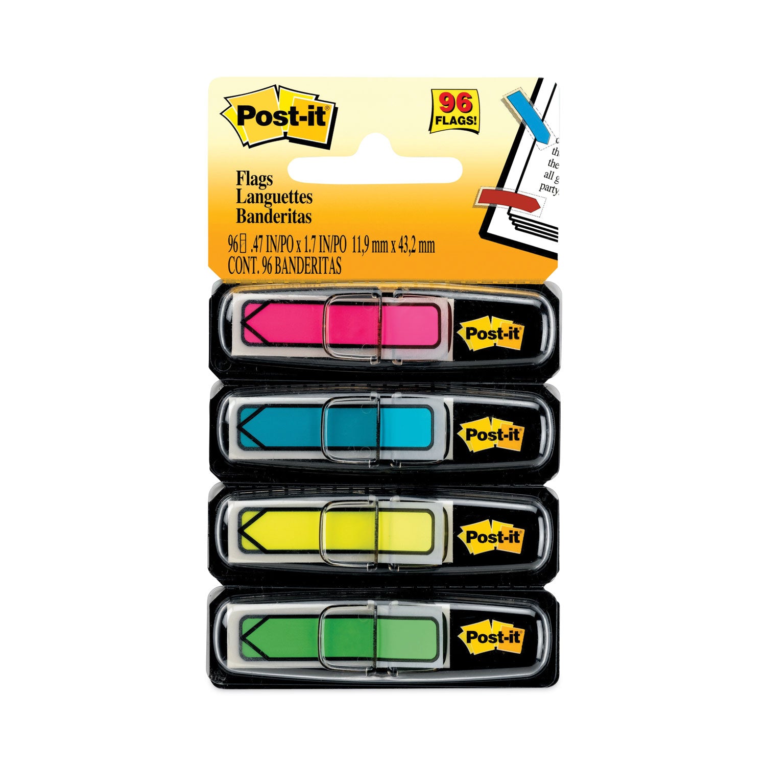 Post-It Arrow Flags .47"X1.7" 96/Pkg Assorted Neon Colors