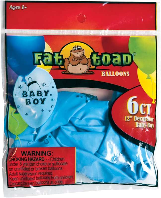 Fat Toad Deco Latex Balloons 12" 6/Pkg-Baby Boy Print