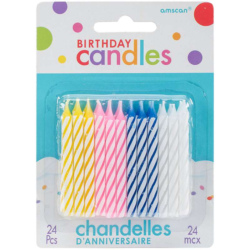 Birthday Candles 2.5" 24/Pkg Assorted Color Spirals