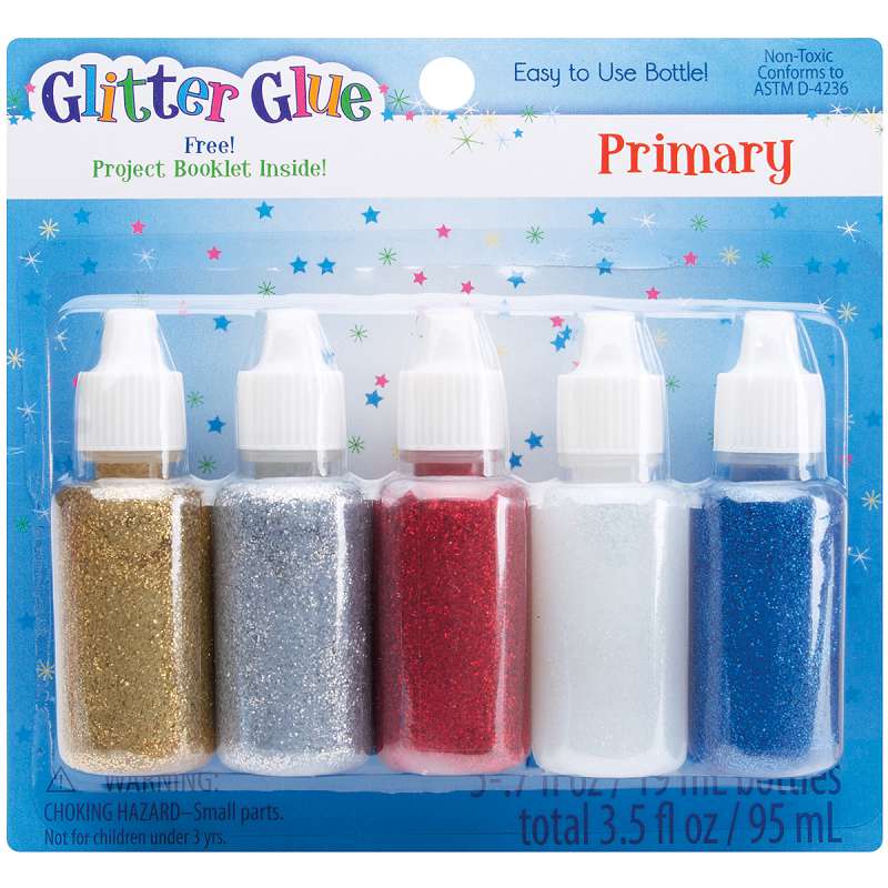 Glitter Glue .7oz 5/Pkg Primary