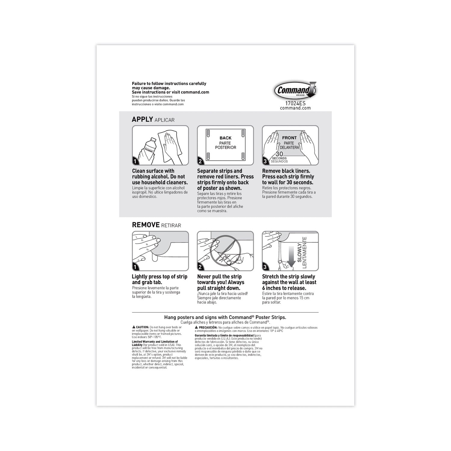 Command Small Poster Strips White 16/Pkg