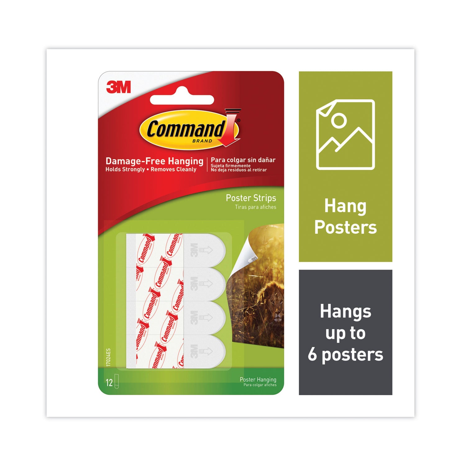 Command Small Poster Strips White 16/Pkg