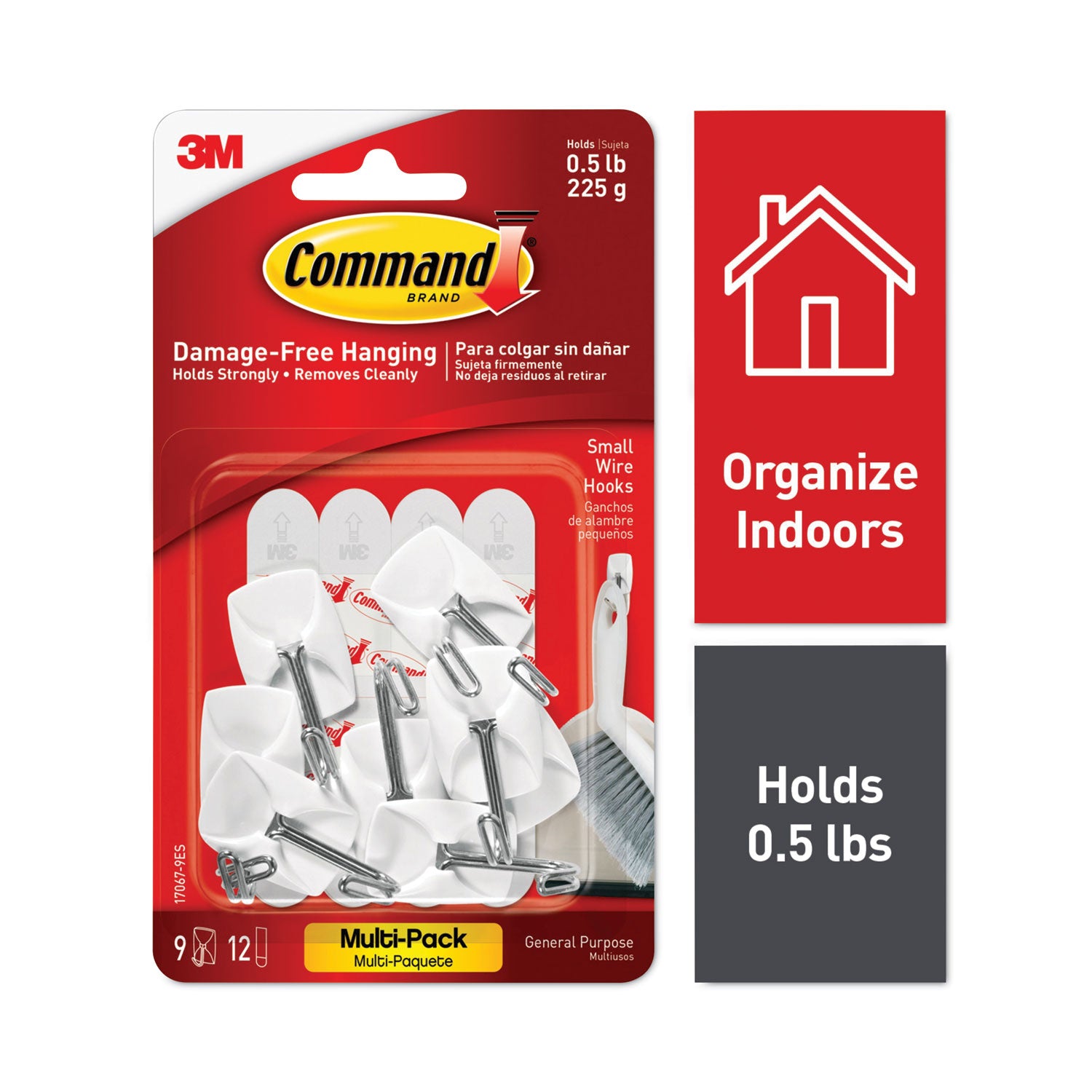 Command™ General Purpose Hooks, Small, Holds 1lb, White, 9 Hooks & 12 Strips/Pack
