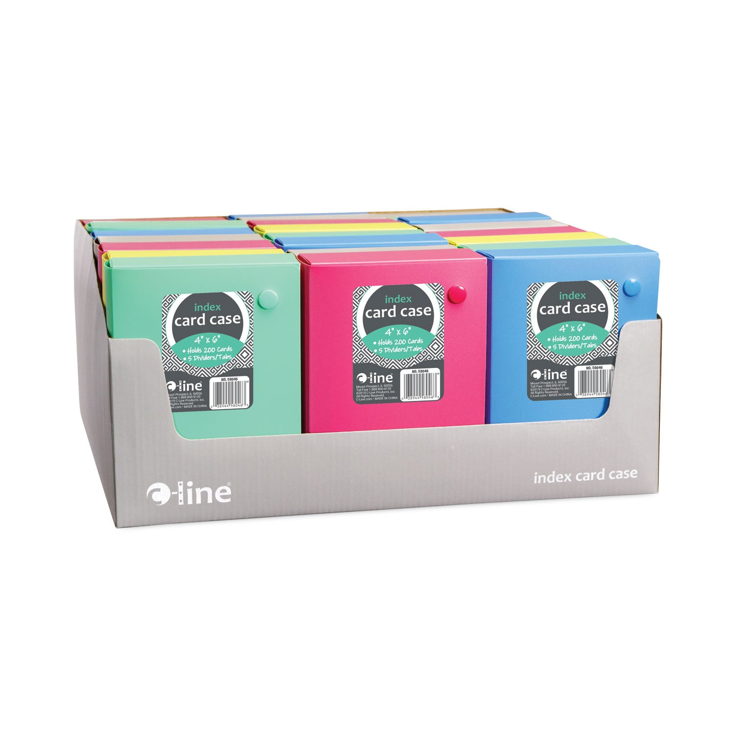 C-Line® Index Card Case, Holds 200 4 x 6 Cards, Polypropylene, Assorted