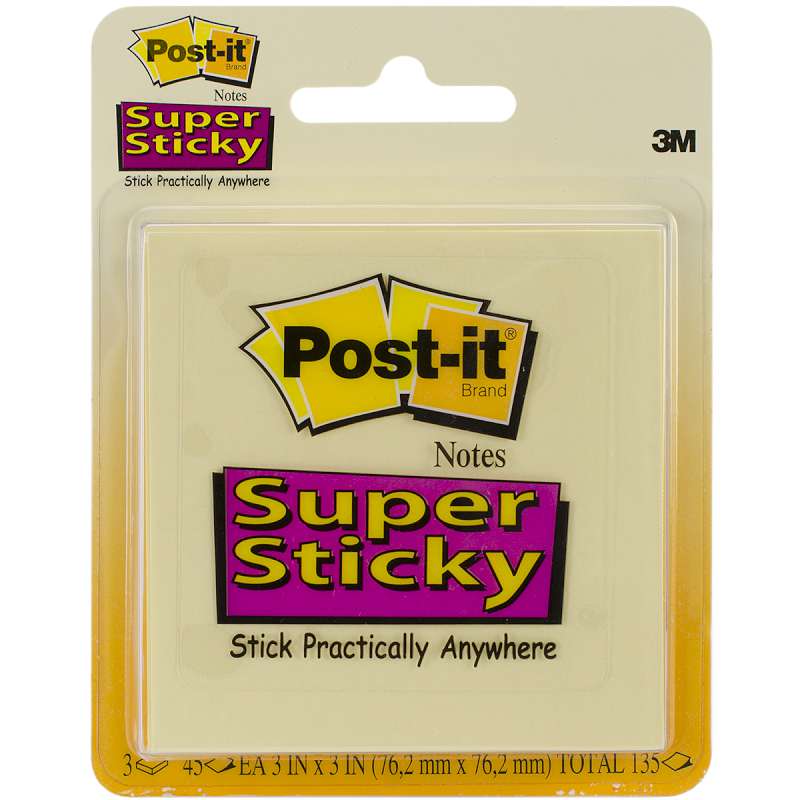 Post-It Super Sticky Notes 3"X3" 3/Pkg Canary Yellow