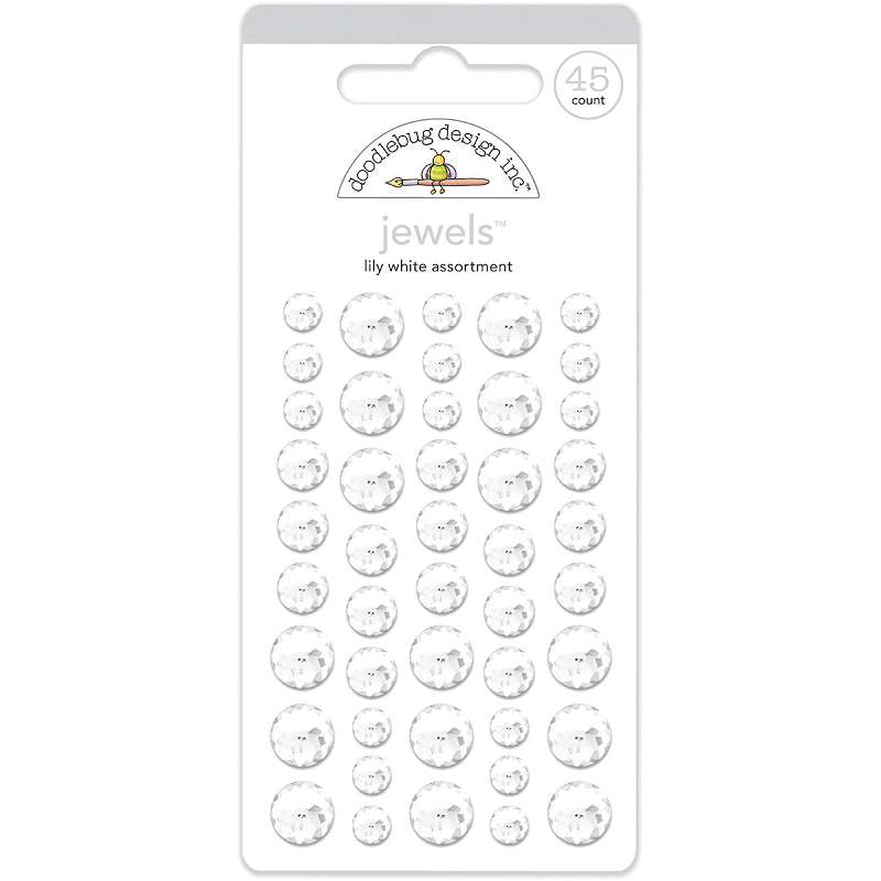 Doodlebug Adhesive Jewels 6mm, 8mm & 10mm 45/Pkg Lily White