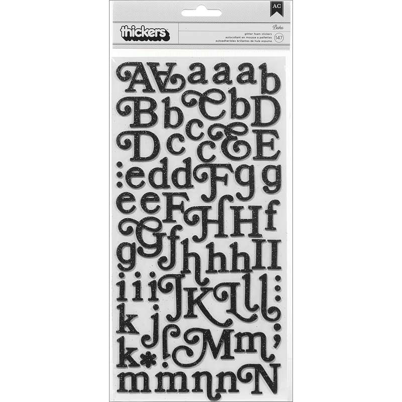 Soho Garden Thickers Alphabet Stickers Glitter Foam Boho/Black