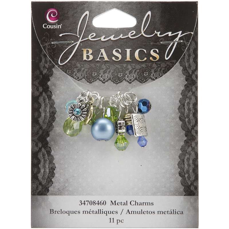 Jewelry Basics Metal Charms Aqua Glass & Metal Bead Cluster 11/Pkg