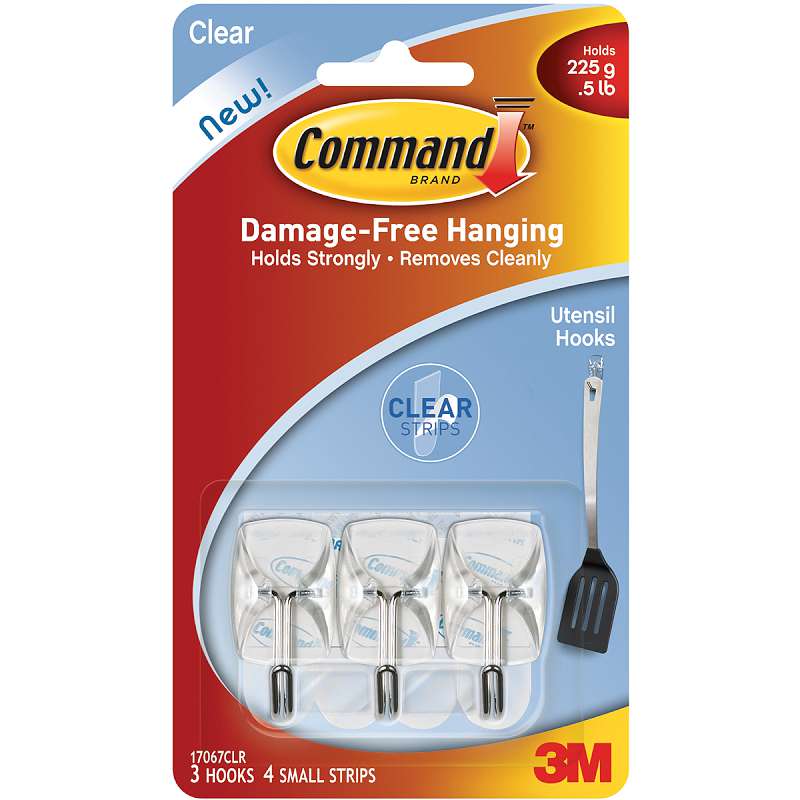 Command Small Utensil Hooks Clear 3 Hooks & 4 Strips