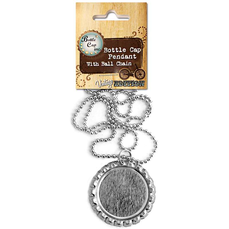 Bottle Cap Inc Vintage Bottle Cap Pendant W/Ball Chain Chrome