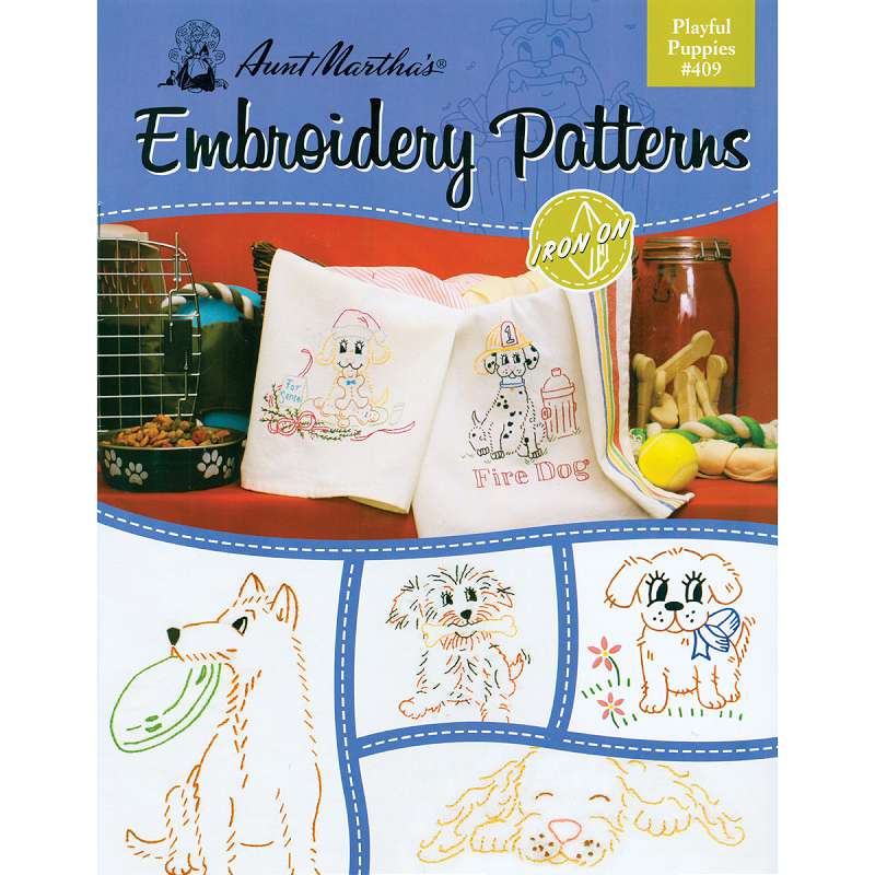 Aunt Martha's Iron-On Transfer Book Playful Puppies