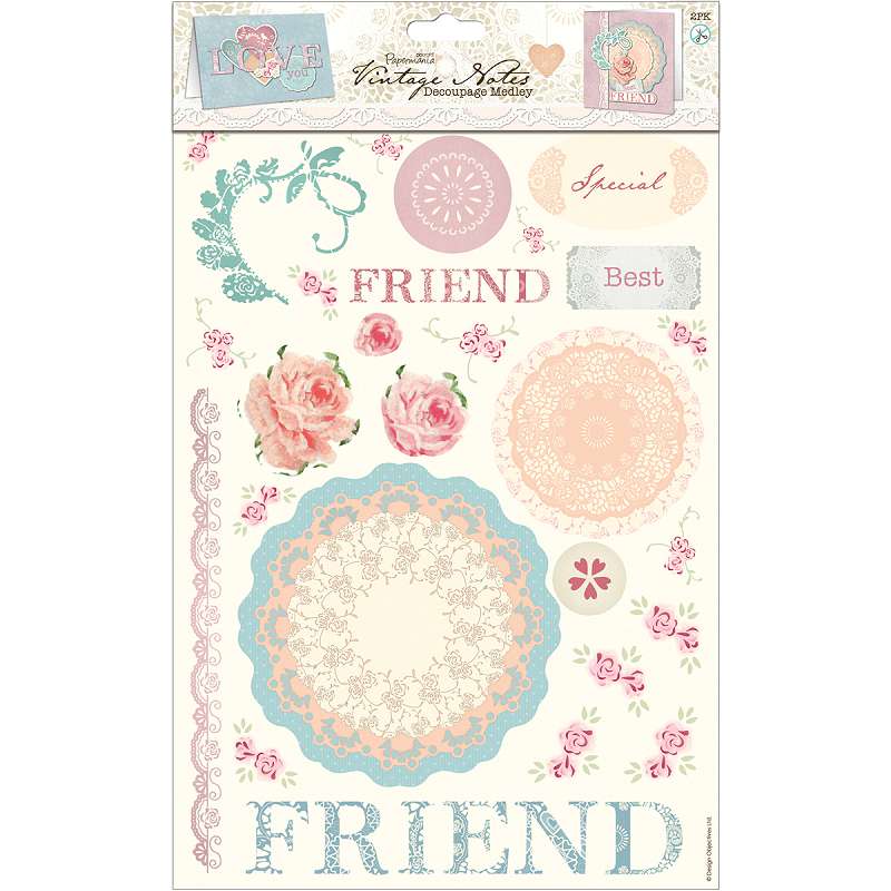 Papermania Vintage Notes Decoupage Pack 2/Sheets Love