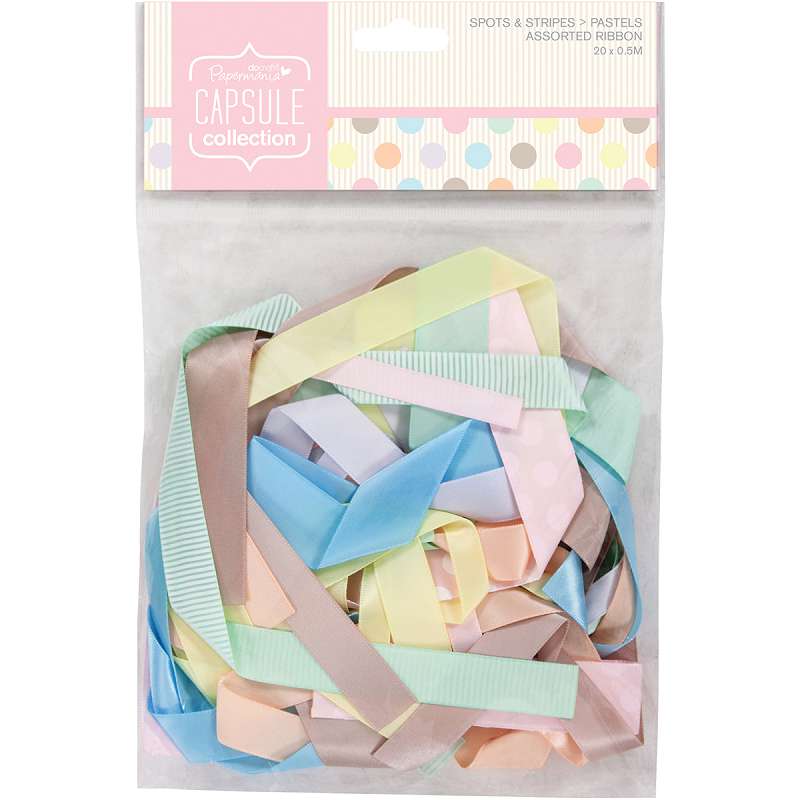 Papermania Spots/Stripes Pastels Ribbon Assorted Prints & Solids/.5 Meter 20/Pkg