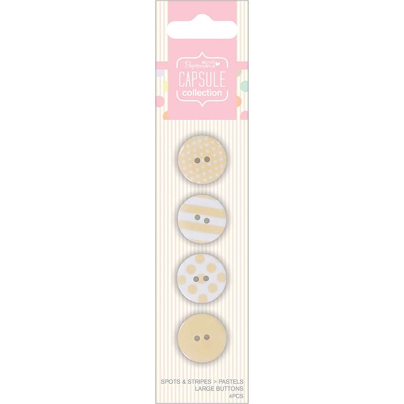Papermania Spots/Stripes Pastels Large Buttons Yellow 4/Card