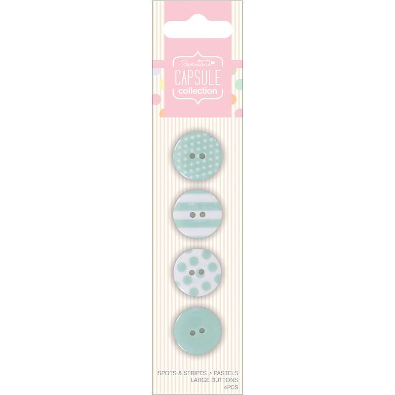 Papermania Spots/Stripes Pastels Large Buttons Green 4/Card