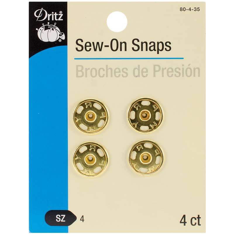 Gold Sew-On Snaps Size 4 4/Pkg