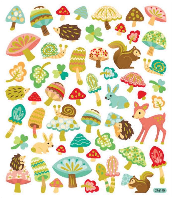 Multicolored Stickers Woodland Animals & Mushrooms