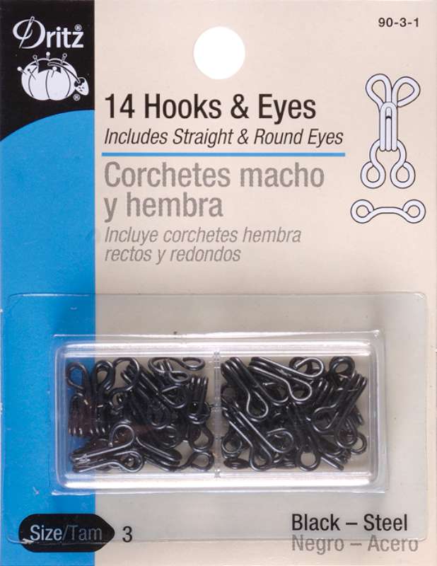 Hooks & Eyes Size 3 14/Pkg Black