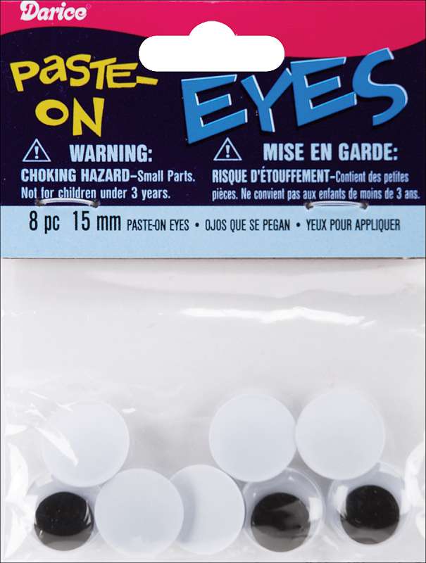 Paste-On Wiggle Eyes 15mm 8/Pkg Black