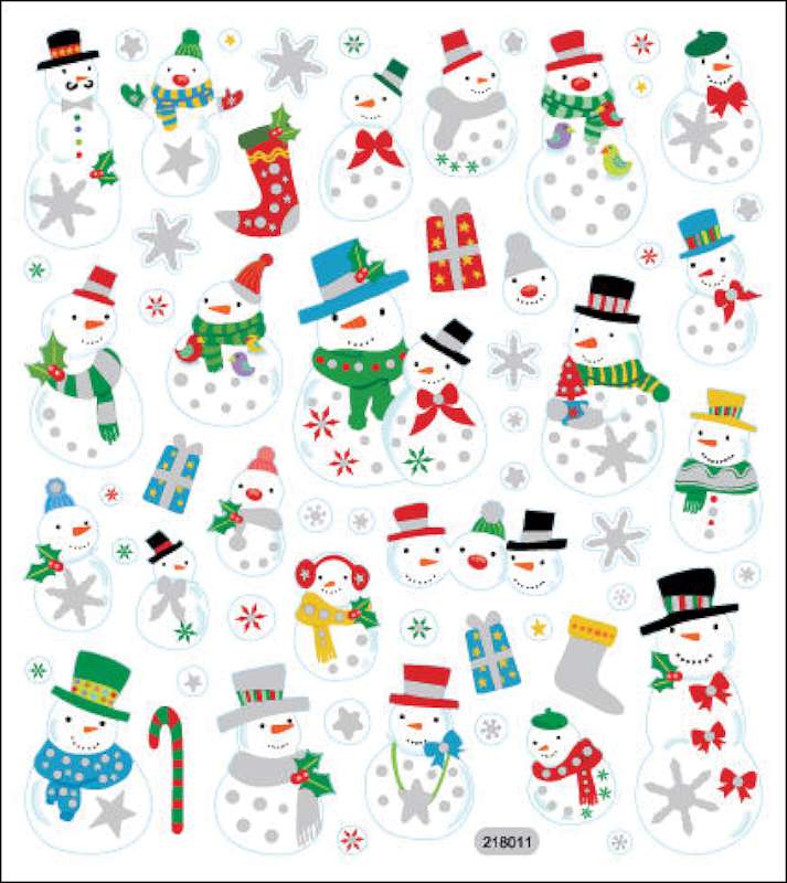 Multicolored Stickers Glitter Snowmen