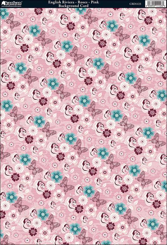 English Riviera Heavyweight Background Card Sheet 8"X12" Roses Pink