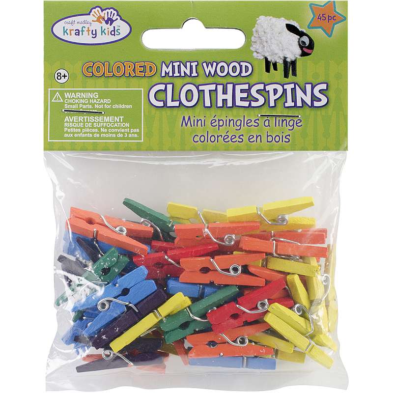 Mini Wood Clothespins Colored 1" 45/Pkg