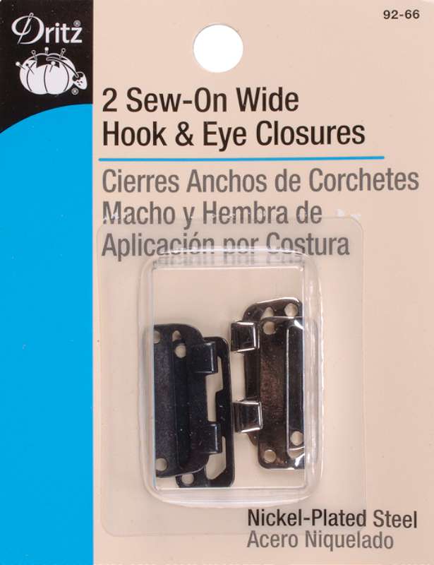 Sew-On Wide Hooks & Eyes 1" 2/Pkg Black & Nickel