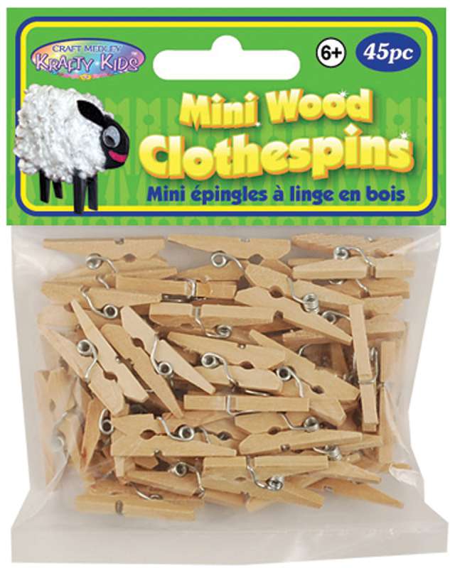 Mini Wood Clothespins Natural 1" 45/Pkg