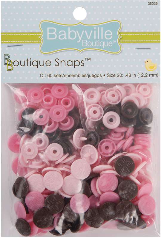 Babyville Boutique Snaps Size 20 60/Pkg Mod Girl Flowers- Brown/Pink/Light Pink