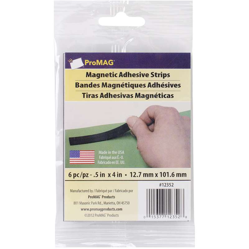 ProMag Magnet Strips W/Adhesive .5"X4" 6/Pkg