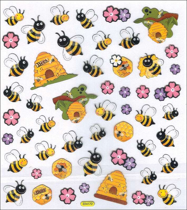 Multicolored Stickers Spring Bees & Hives