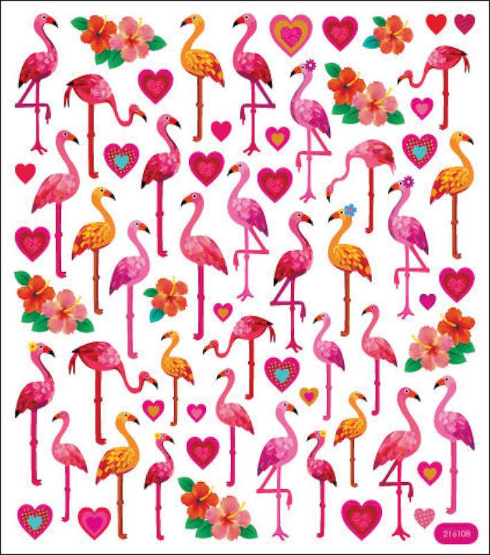 Multicolored Stickers Flamingo Love