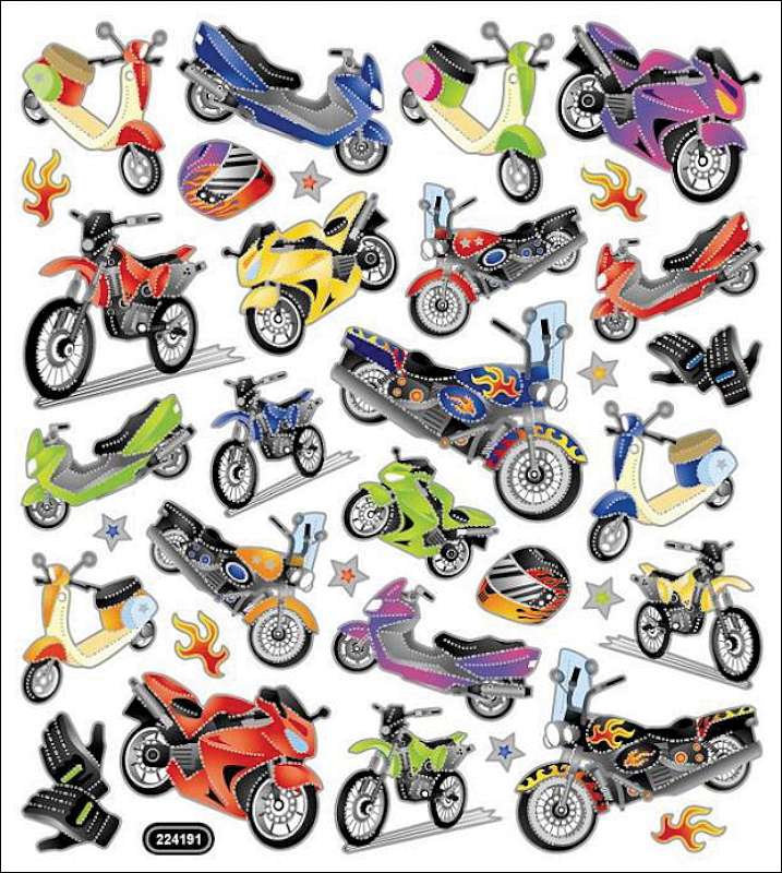 Multicolored Stickers Motorcycle Mania