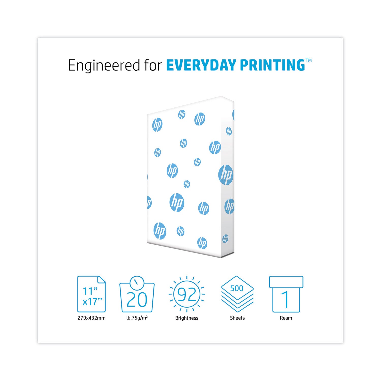 HP Office Ultra-White Paper, 92 Bright, 20lb, 11 x 17, 500/Ream