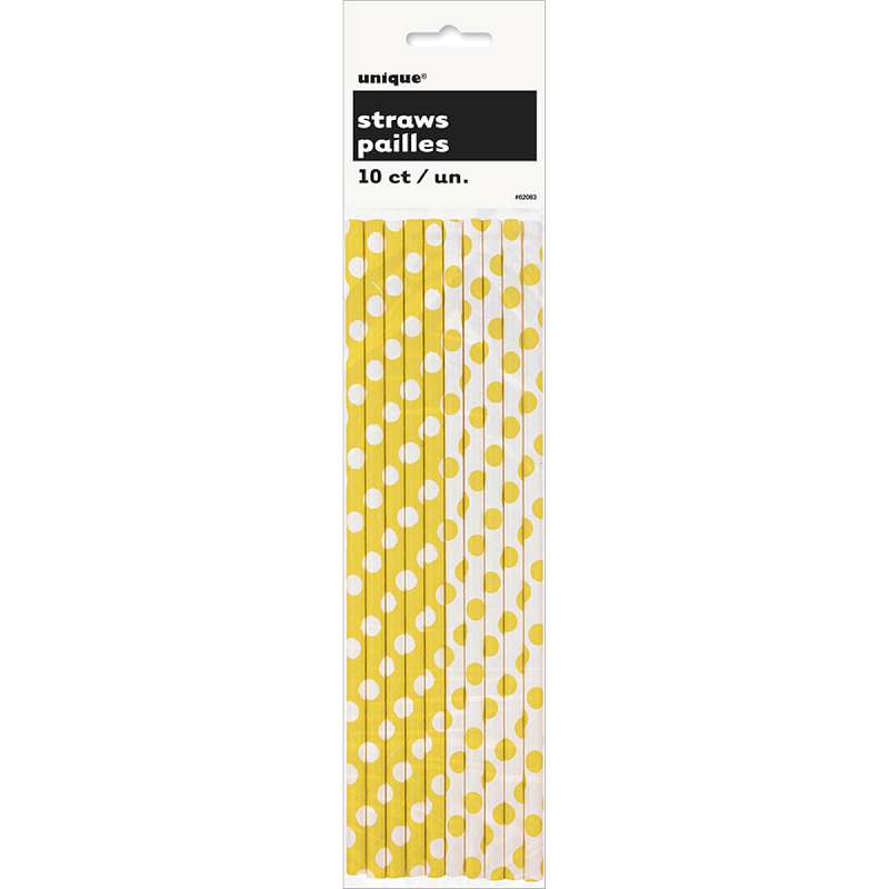 Paper Straws 10/Pkg Sunflower Yellow Decorative Dots