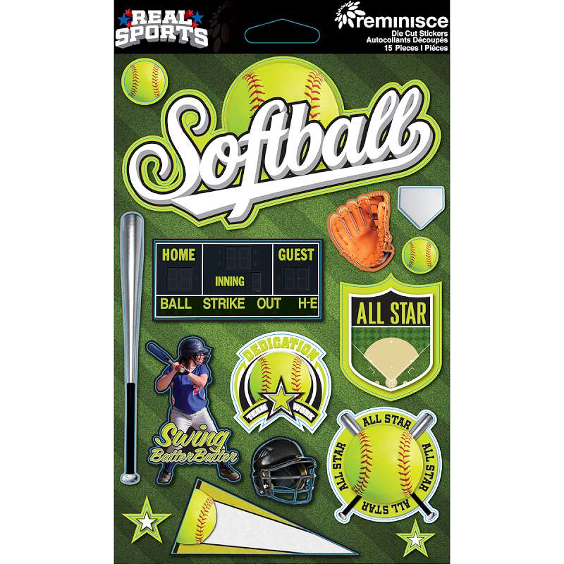 Real Sports Dimensional Cardstock Stickers Softball