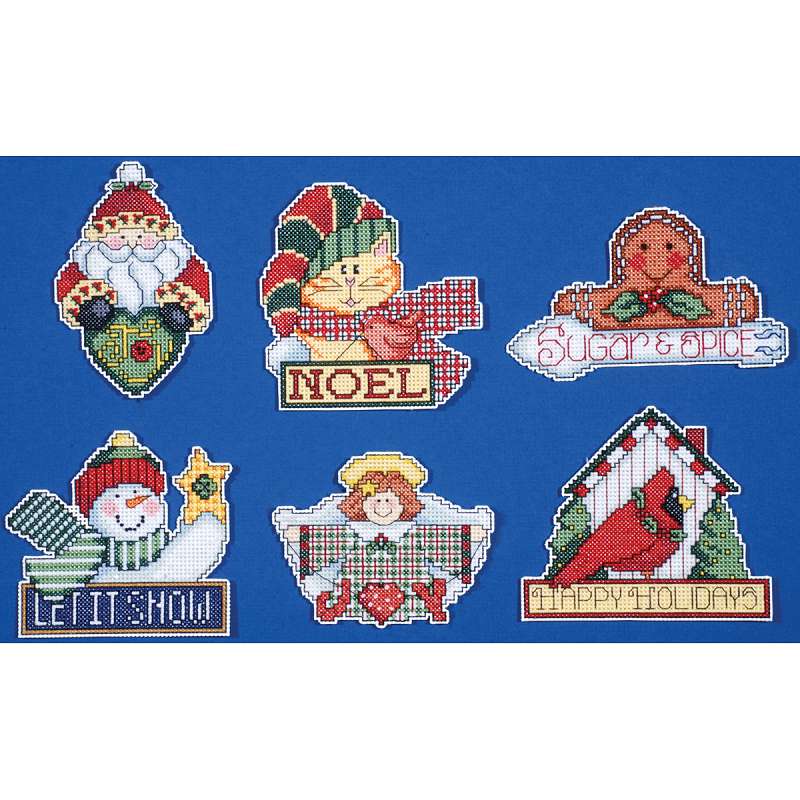 Signs Of Christmas Ornaments Counted Cross Stitch Kit 3.5"X4" 14 Count Set Of 6