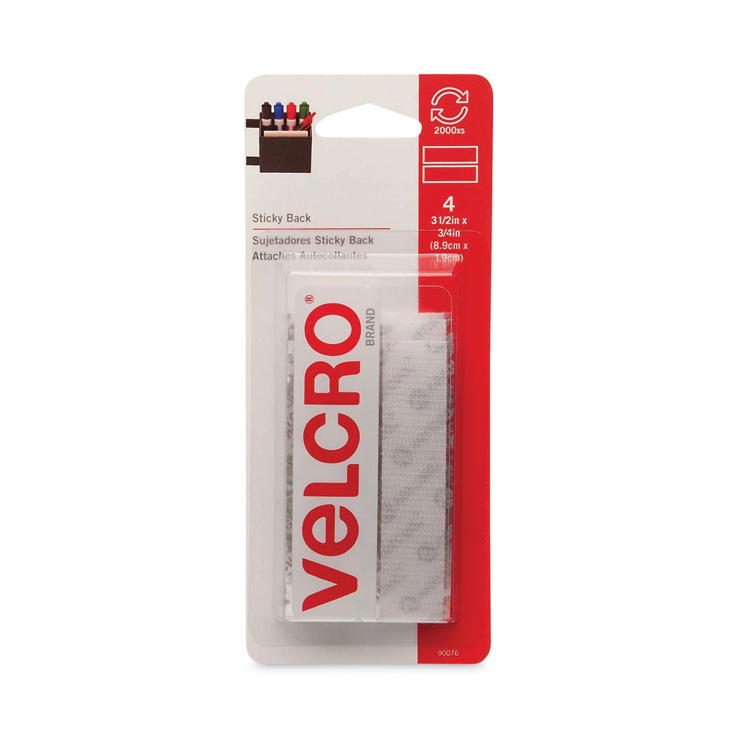 VELCRO(R) Brand STICKY BACK Tape 3/4"X3-1/2" 4/Pkg White