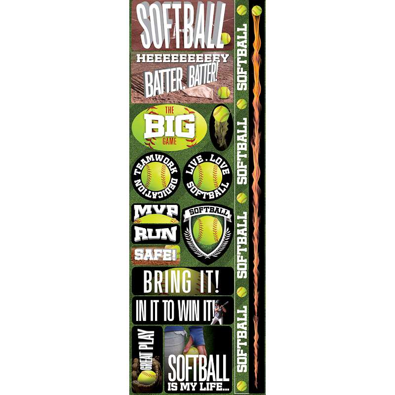 Real Sport Die-Cut Cardstock Stickers 4.25"X13" Softball Combo