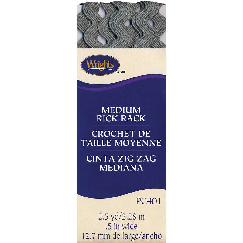 Medium Rickrack 1/2"X2-1/2yd Light Gray