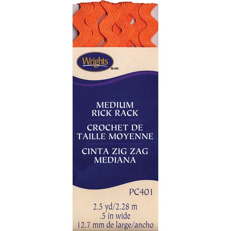 Medium Rickrack 1/2"X2-1/2yd Orange Peel