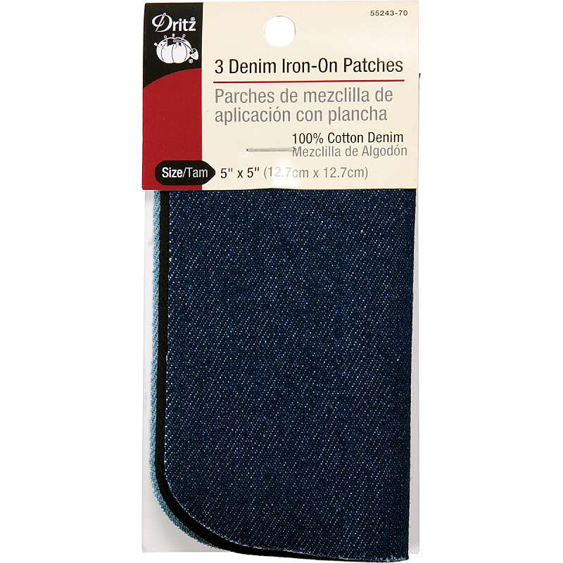 Iron-On Patches 5"X5" 3/Pkg Assorted Denim