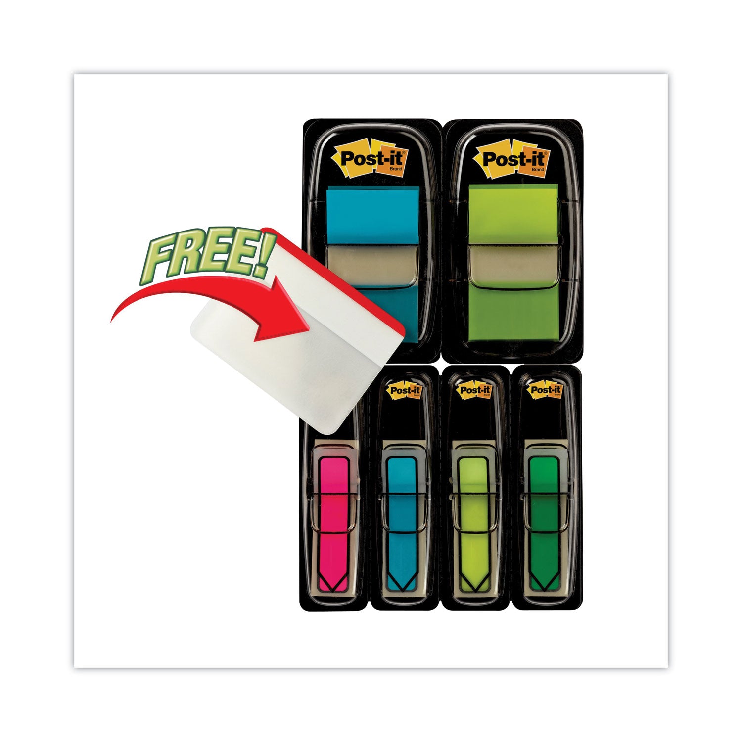 Post-it® Flags Page Flag Value Pack, Assorted, 96 1/2" Arrow, 100 1" Flags, 12 2" Filing Tabs