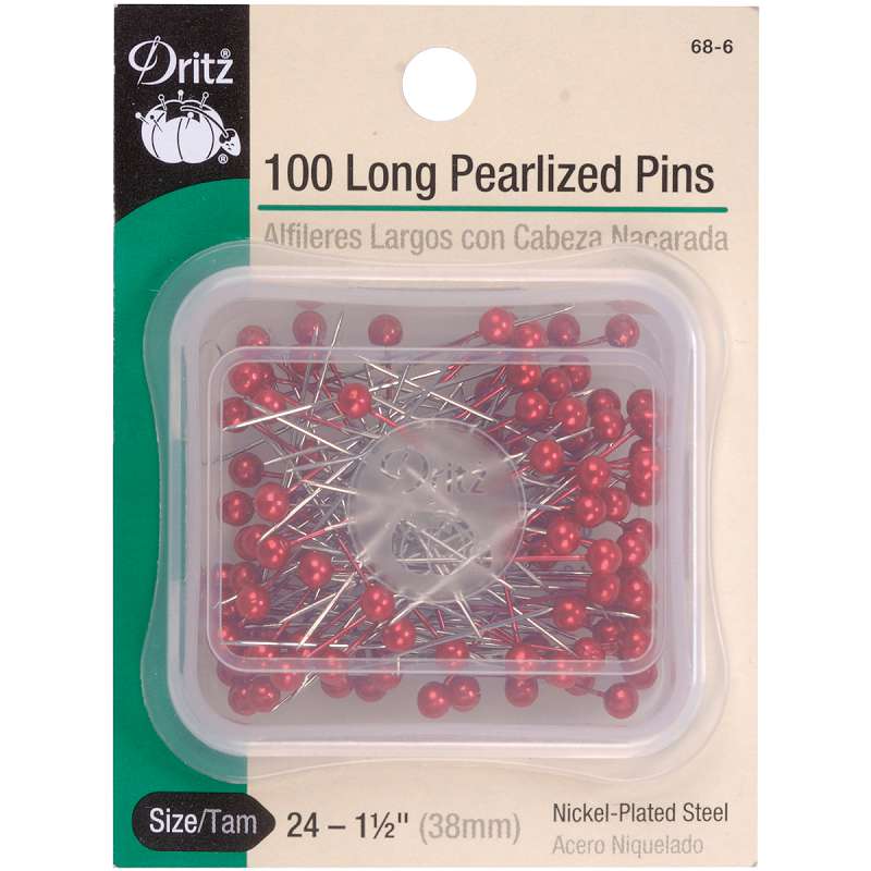 Long Pearlized Pins Red Size 24 100/Pkg