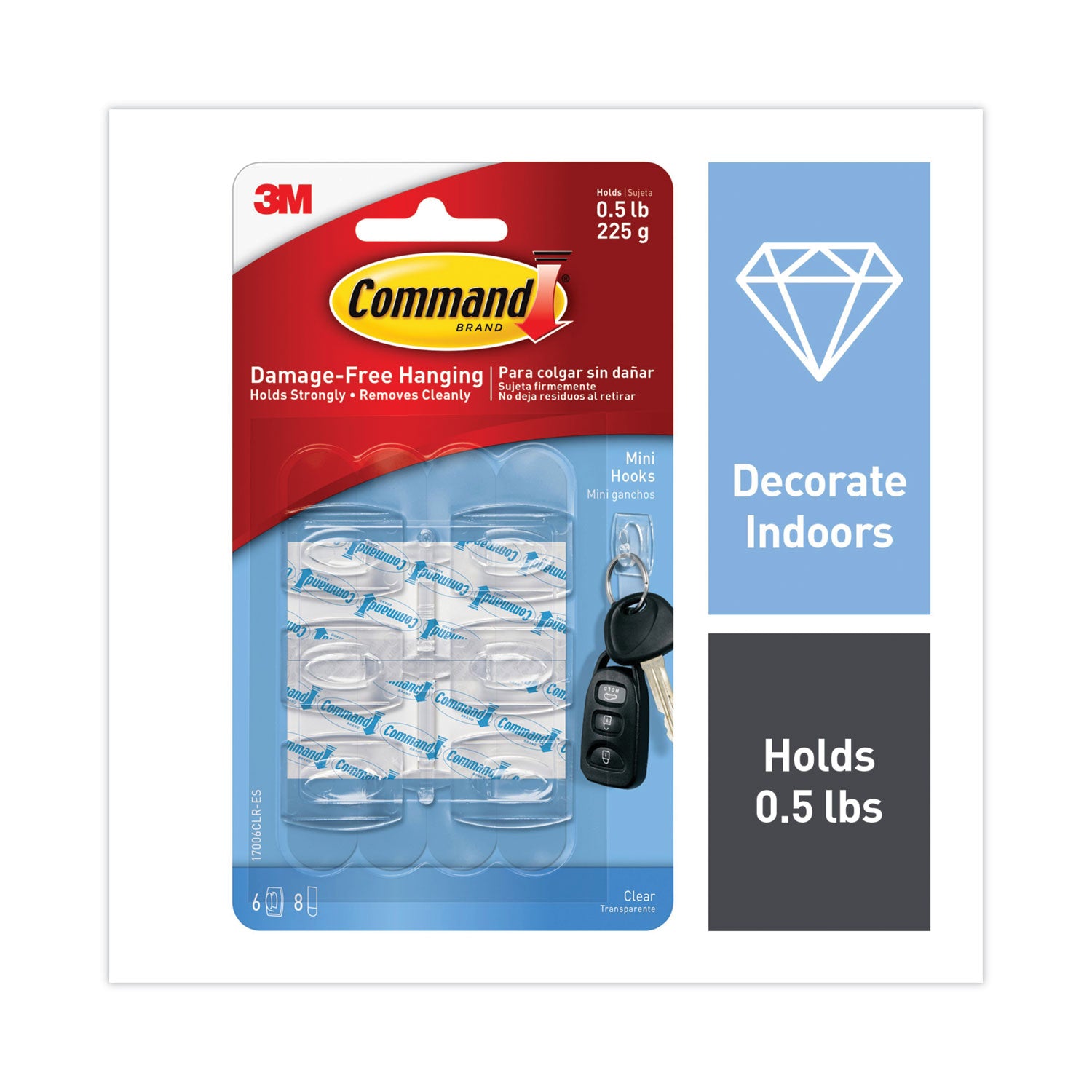 Command Mini Hook 6/Pkg 6 Clear Hooks & 8 Strips