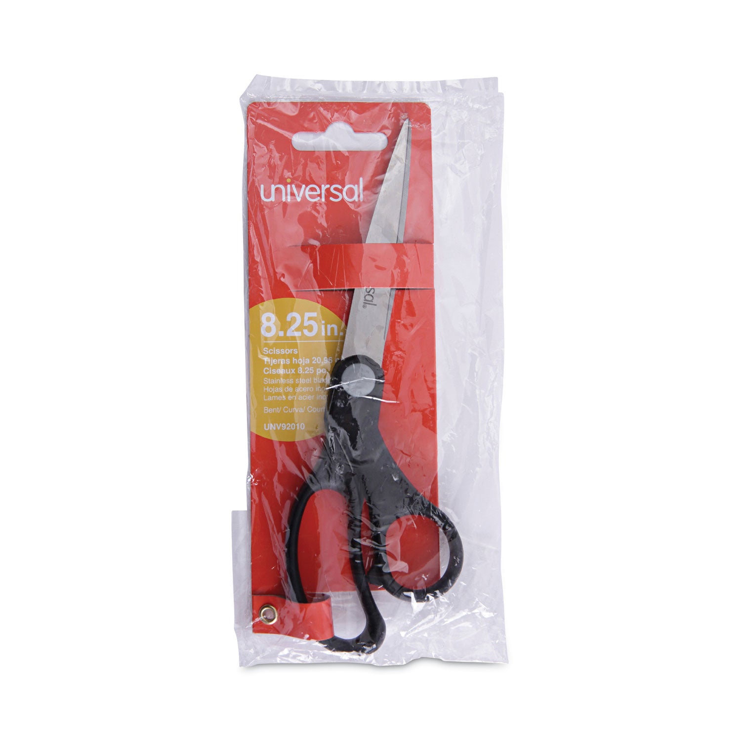 Universal® Economy Scissors, 8" Length, Bent Handle, Stainless Steel, Black