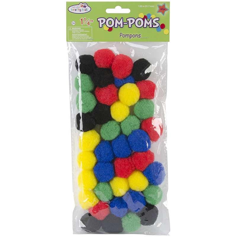 Pom-Poms 1.25" 40/Pkg Primary