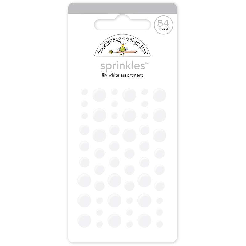 Doodlebug Sprinkles Adhesive Glossy Enamel Embellishments Lily White Dots 54/Pkg