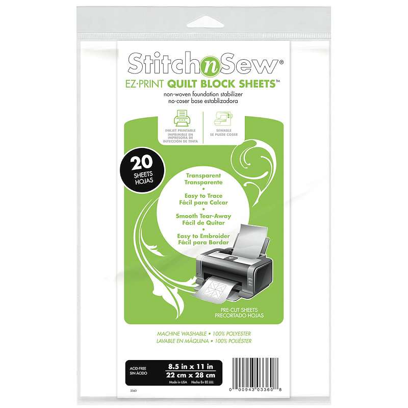 StitchnSew EZ-Print Quilt Block Sheets Non-Woven 8.5"X11" 20/Pkg